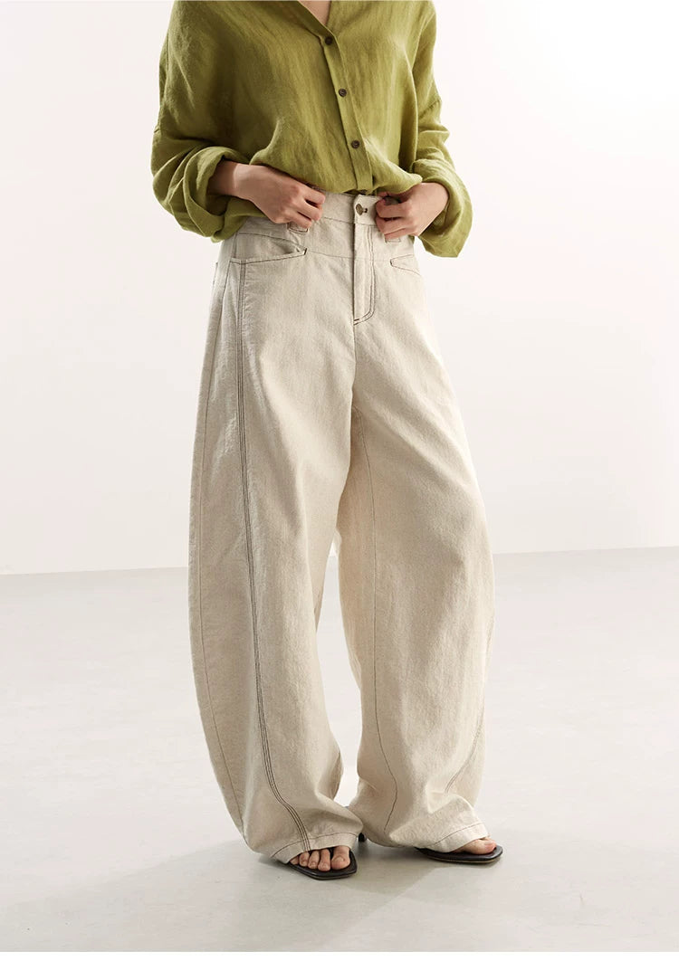 Banana Pants~Cotton and Linen Curved Pants with Visible Stitching Design, Casual Pants for Women, New Spring/Summer Style