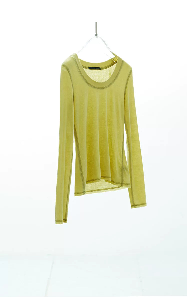 Wool Blend U-Neck Long-Sleeved T-Shirt for Women 2026 Spring New Slim-Fitting Base Shirt