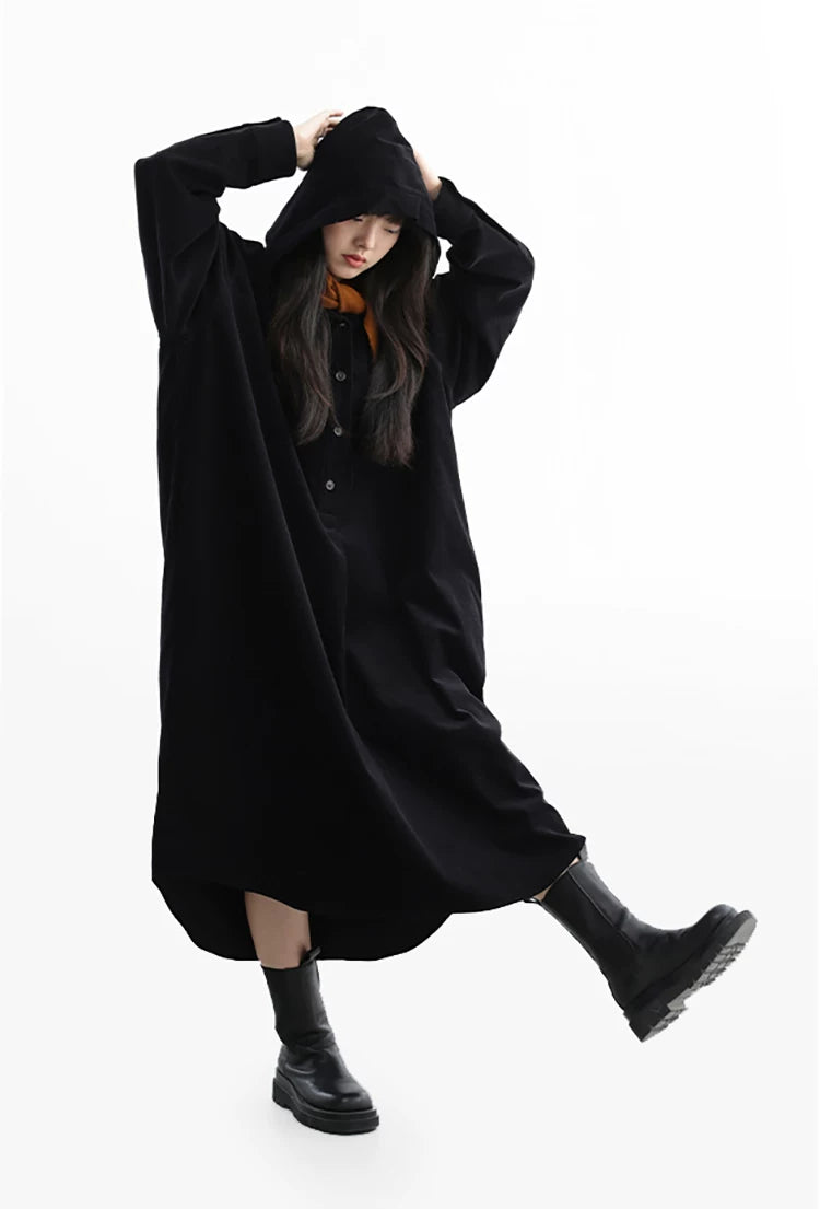 Corduroy Skirt~Pure Cotton Dress, Black Hooded Shirt-Style Long Skirt, New Winter Style