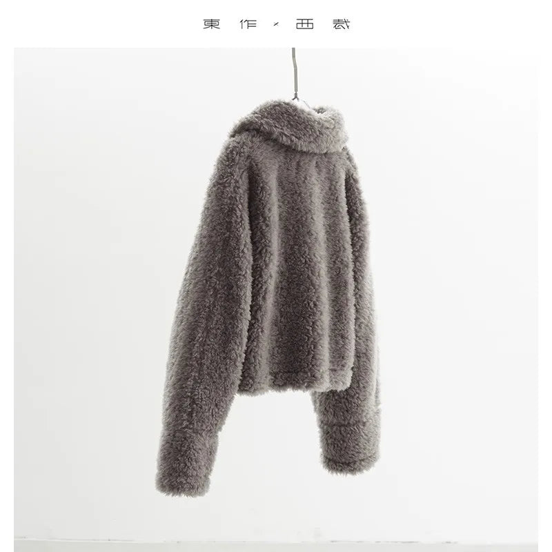 A Must-Have for Petite Women~ Fluffy Short Wool Coat, Lamb Wool Jacket, Thickened 100% Wool Composite Leather and Wool Integrated Top, Women's Winter Style