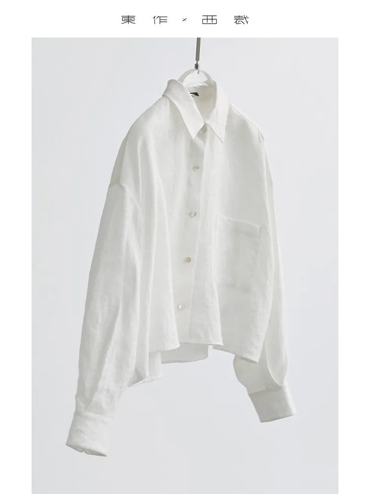 2025 Women's Summer 100% Linen Shirt Long-Sleeved Sun Protection Design Short Top