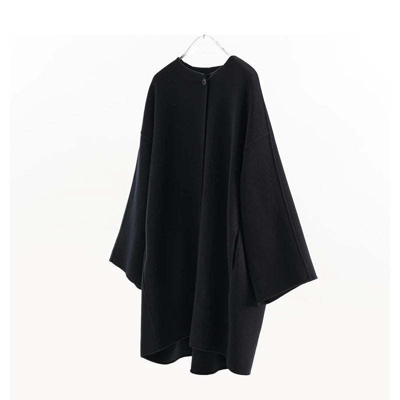 Handmade Double-Sided Woolen Coat~ 100% Wool Women's Round-Neck Loose Mid-Length Coat for Winter