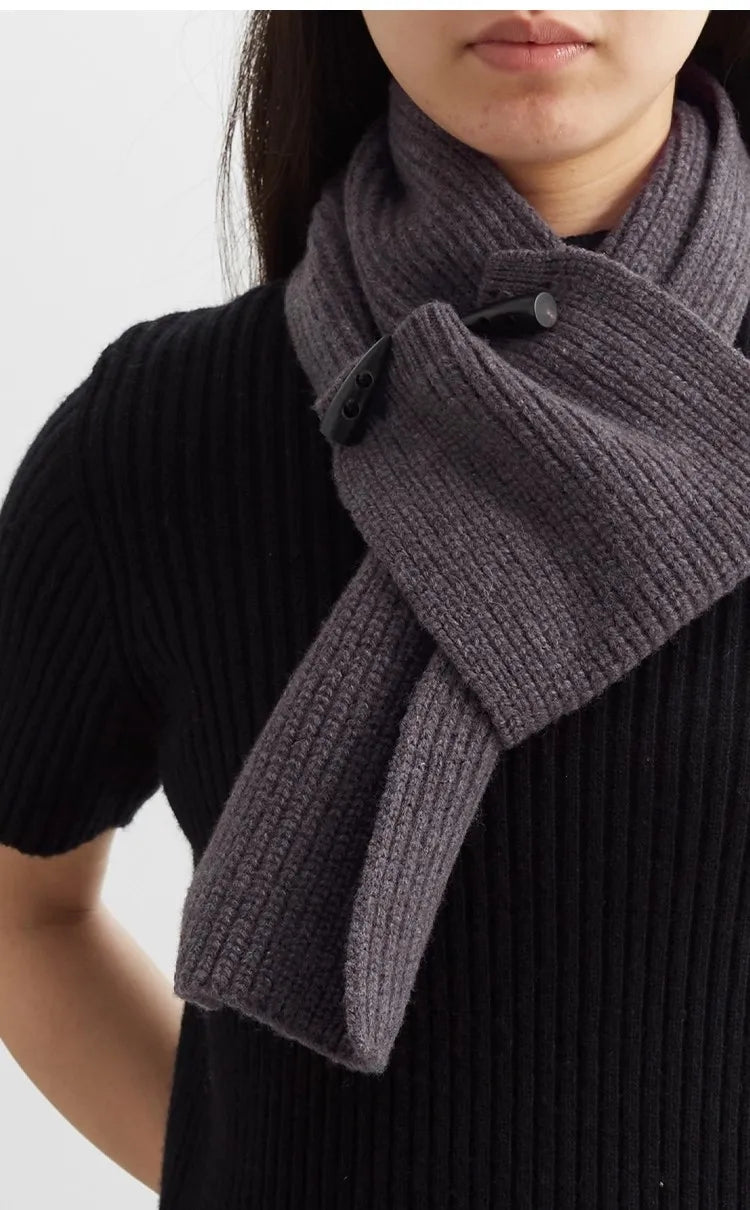 100% Pure Wool~Cowhorn Button Scarf Knitted Scarf 2025 Women's Thickened Neck Scarf