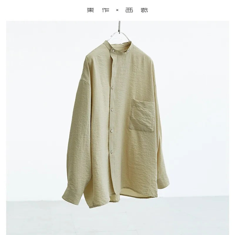 Designer Style ~ Women's 100% Mulberry Silk Long-Sleeved Shirt, Artistic Style, Niche Stand-Up Collar Top