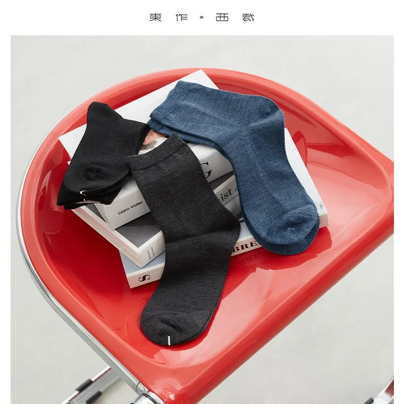 73% Merino Wool, Couple Style Mid-Calf Wool Socks, Autumn and Winter Solid Color Slouch Socks, Pack of 3 Pairs