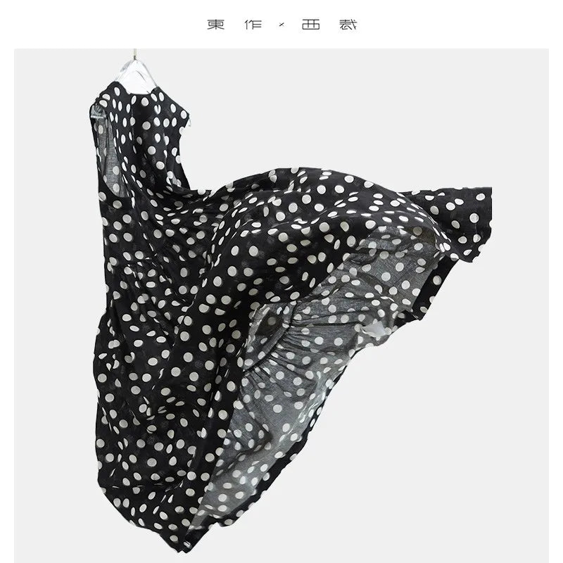 100% Linen Sleeveless Polka Dot Dress, Loose-Fitting and Slimming Long Dress