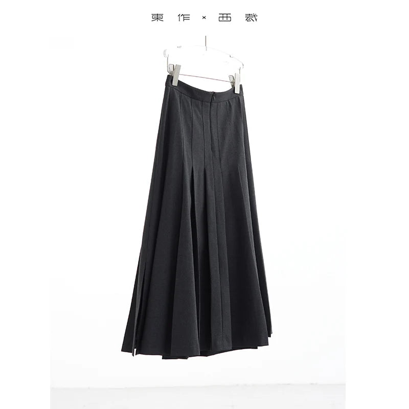 French-Style High-Waisted A-Line Pleated Skirt, Women's Autumn Slimming Artistic Long Skirt