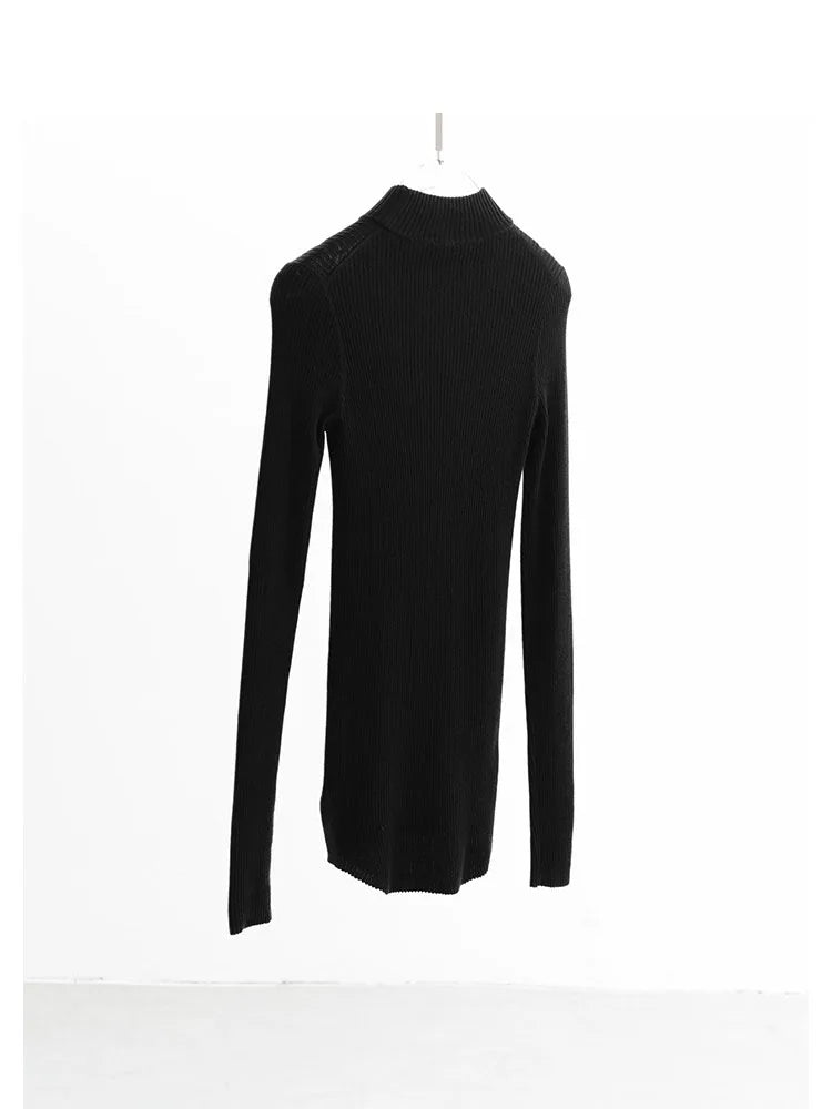 Silk Wool Base Layer ~ Women's Half-Turtleneck Black and White Sweater, Fashionable and Versatile, Inner Layer, Slimming Top, Autumn and Winter 2025 New Product