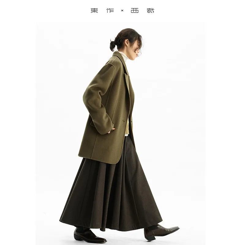 Double-Sided Wool~100% Wool Coat, Woolen Suit Jacket, Women's Oversized Top