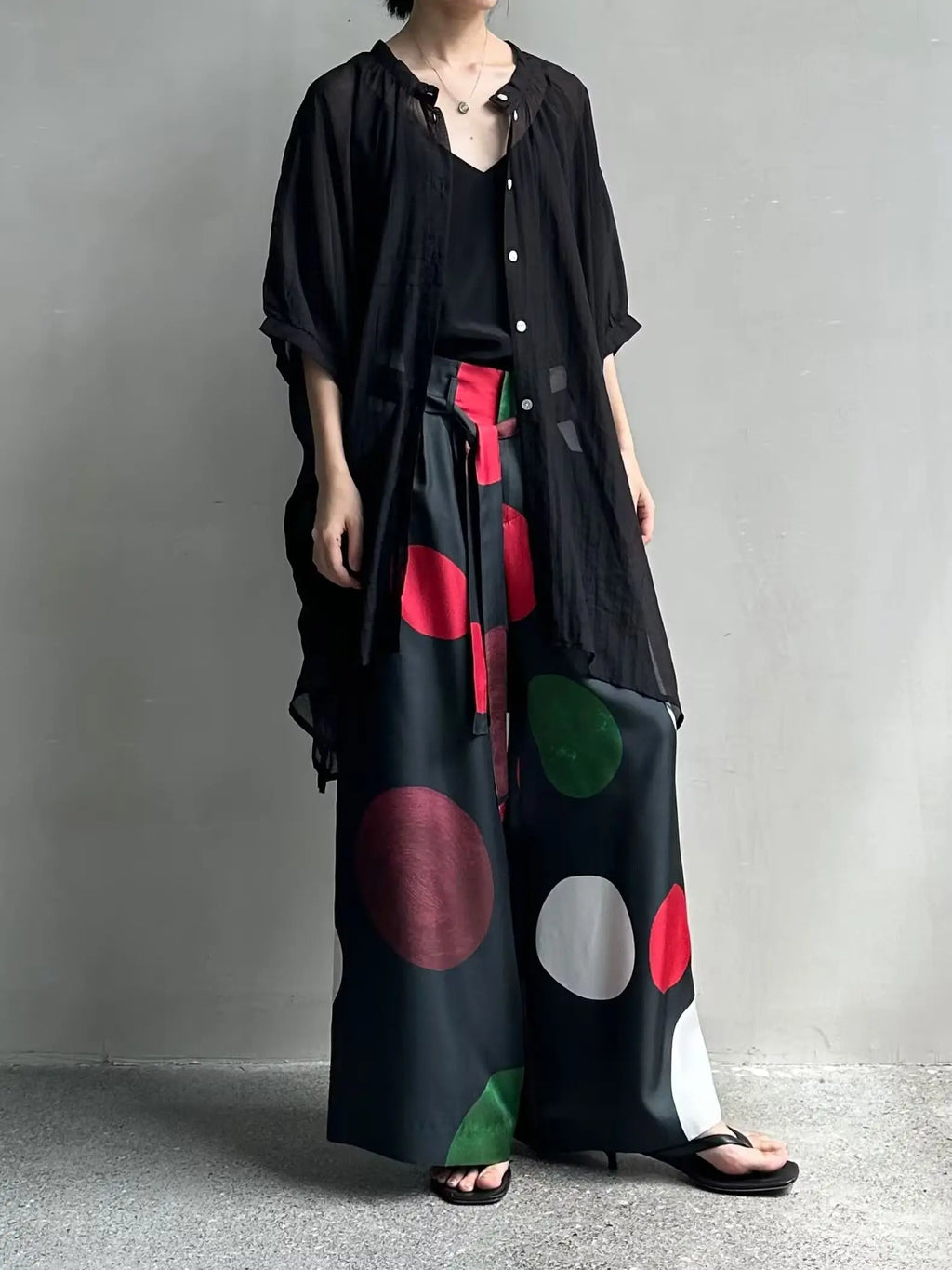 Designer Style Women's High-Waisted Large Polka Dot Casual Trousers, Tie-Waist Silk Wide-Leg Pants, Spring/Summer 2026