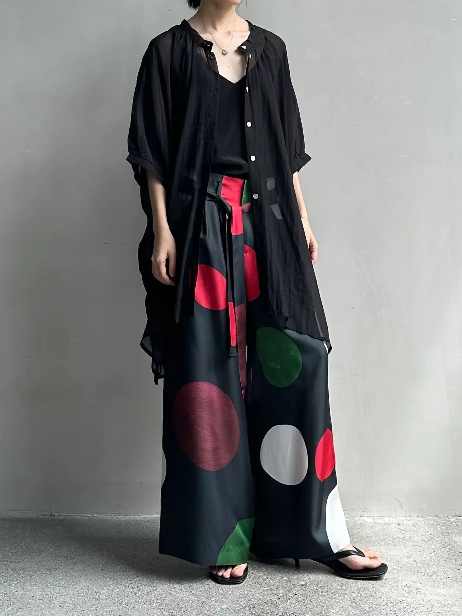 Designer Style Women's High-Waisted Large Polka Dot Casual Trousers, Tie-Waist Silk Wide-Leg Pants, Spring/Summer 2026