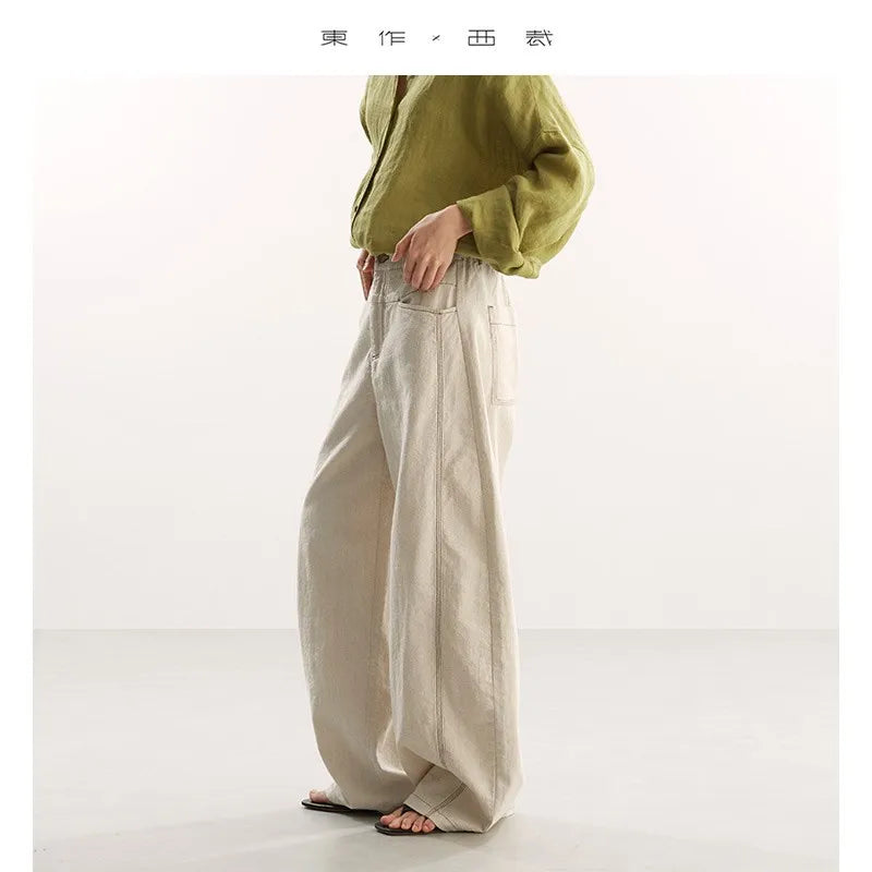 Banana Pants~Cotton and Linen Curved Pants with Visible Stitching Design, Casual Pants for Women, New Spring/Summer Style