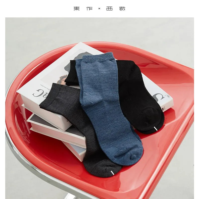 73% Merino Wool, Couple Style Mid-Calf Wool Socks, Autumn and Winter Solid Color Slouch Socks, Pack of 3 Pairs