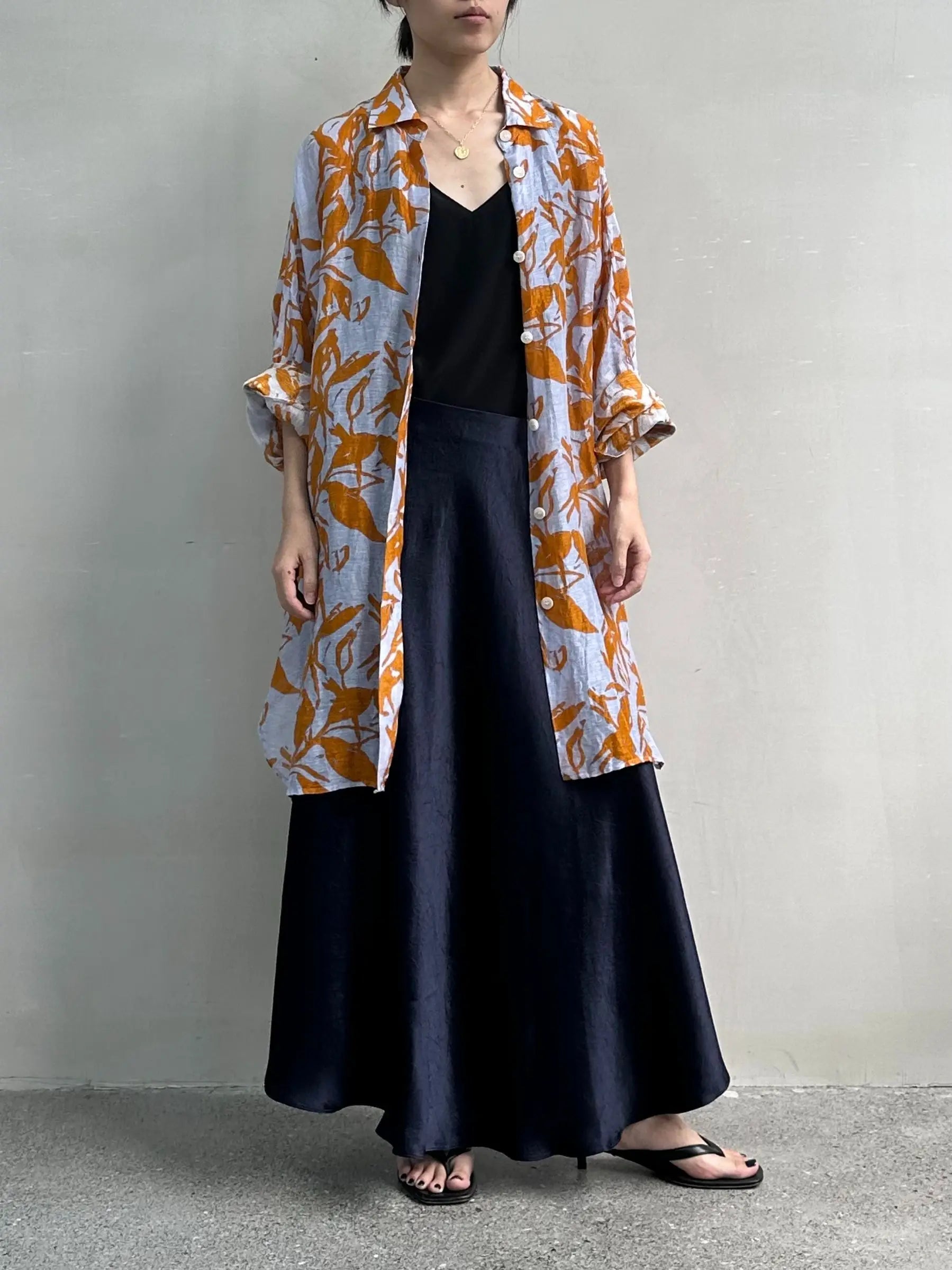 2025 Spring/Summer New Women's Brightening Summer Vibrant Orange Sunscreen Shirt Versatile Silk-Linen Printed Comfortable Outerwear Long Shirt