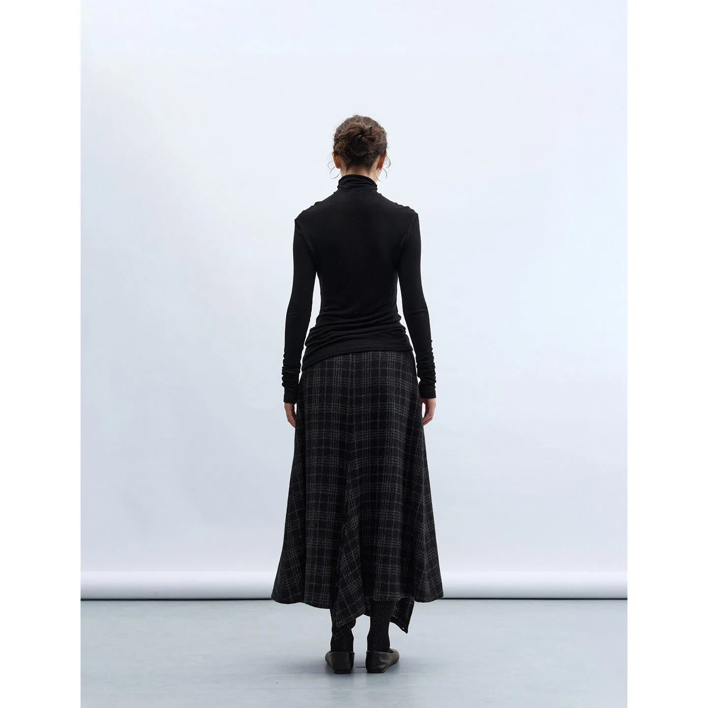 High-Quality Yarn-Dyed Plaid 100% Wool Skirt 2025 New Women's Style Asymmetrical Split A-Line Long Skirt