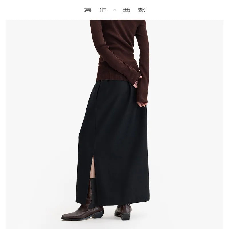 Elastic Waist 100% Wool Skirt, Women's High-Waisted Mid-Length Skirt, New Style for Autumn and Winter 2026