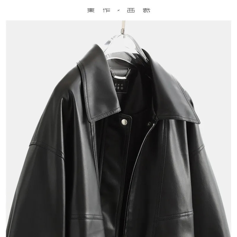 Imitation Leather Fabric That Rivals Genuine Leather~ Women's Short Jacket-Style Padded Leather Coat, Autumn and Winter Pu Leather American-Style Biker Jacket