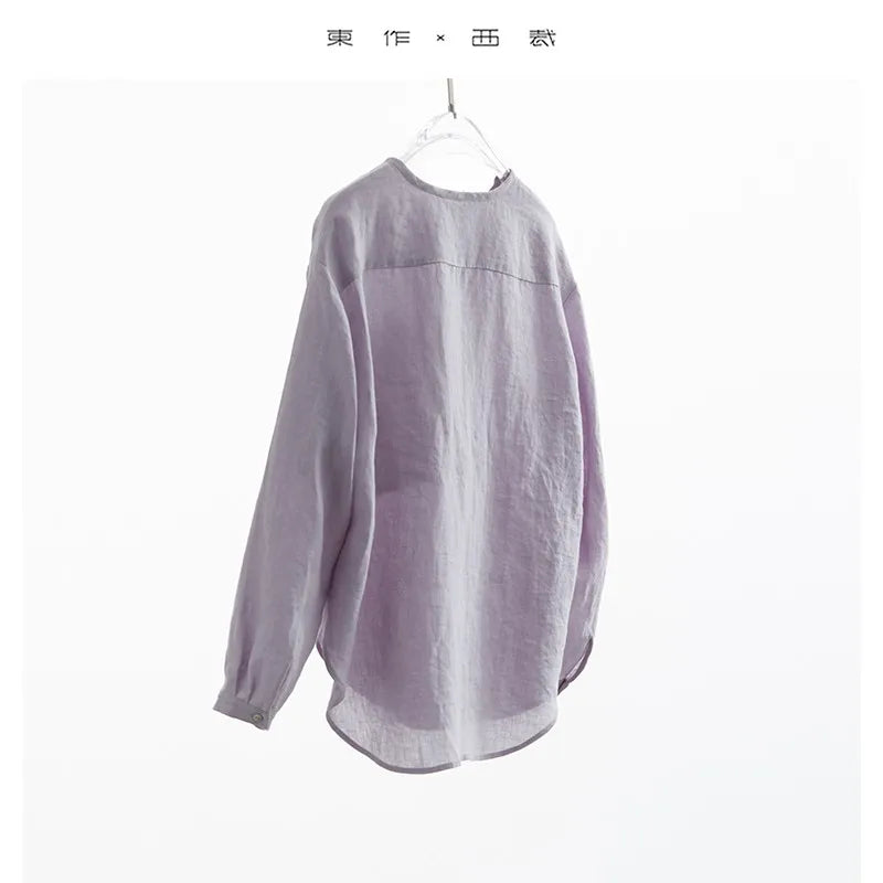 Relaxed Artistic Style ~ 2025 Summer Women's 100% Linen Shirt Loose Sun Protection Long-Sleeved Top