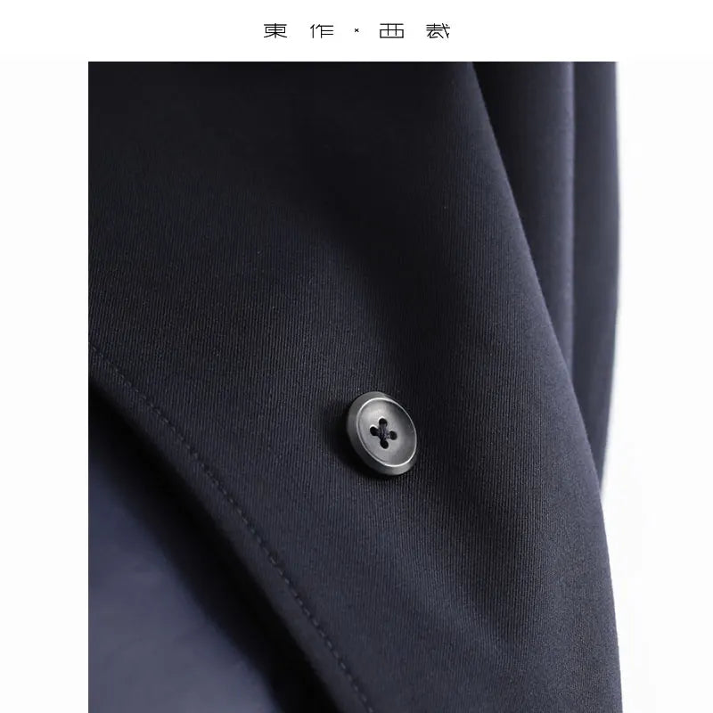 Designer Style~Navy Blue Mid-Length French Trench Coat Made of Sheep Wool, Work Clothing Casual Jacket for Women, New Style for Autumn and Winter 2025