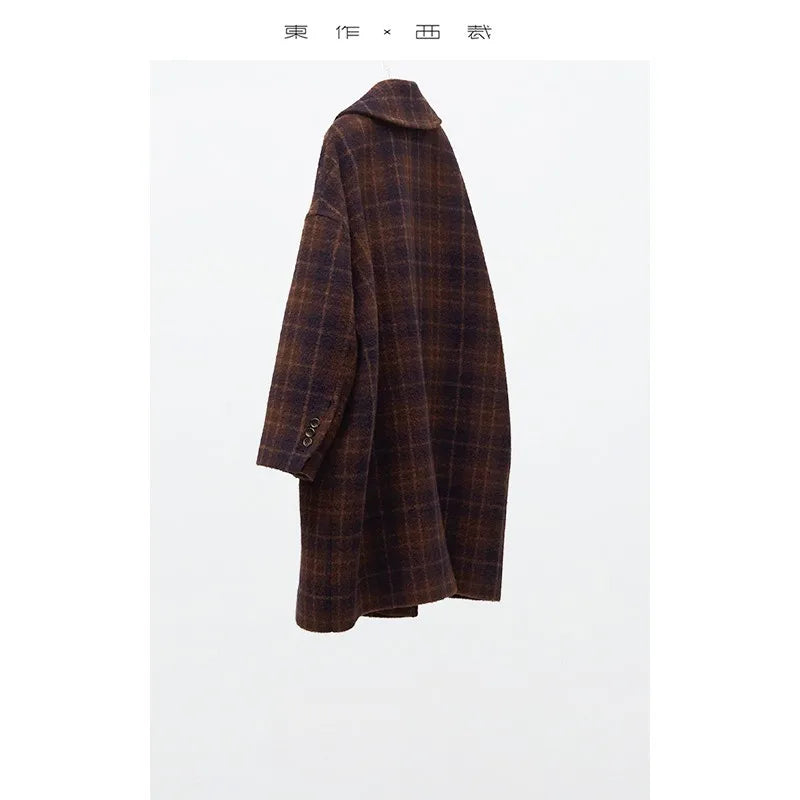Classic Retro Plaid Woolen Coat Mid-Length Woolen Coat for Women 2025 Winter New Style