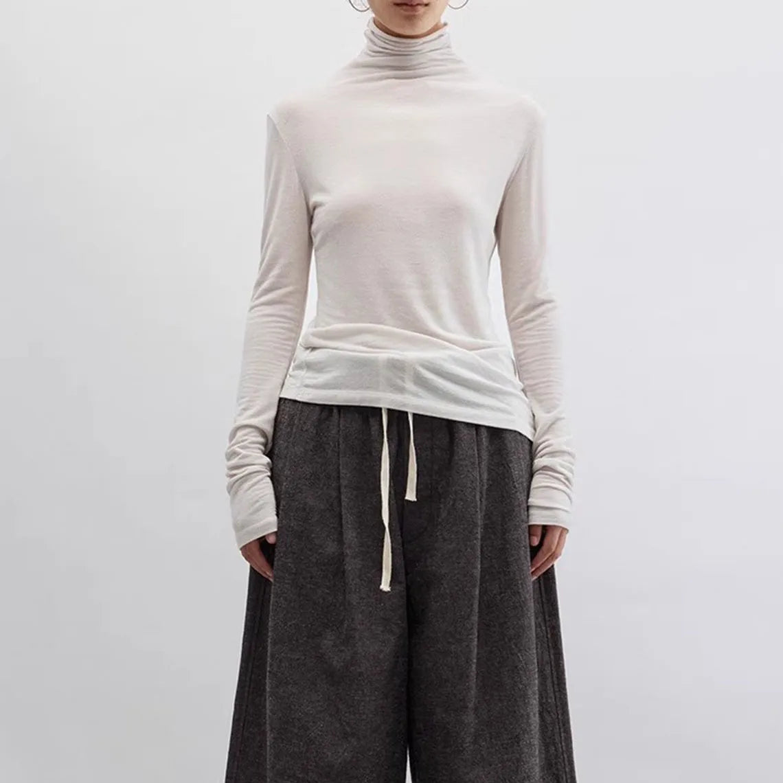 Pile-Neck T-Shirt ~ Wool-Blend Stretchy Slim-Fit Pullover, Warm and Slim-Fitting Women's Base Layer, New Autumn 2025 Collection
