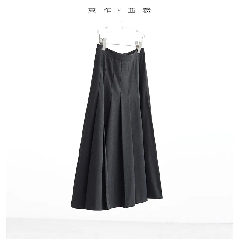 French-Style High-Waisted A-Line Pleated Skirt, Women's Autumn Slimming Artistic Long Skirt