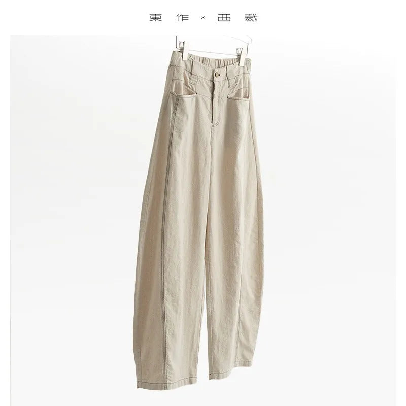 Banana Pants~Cotton and Linen Curved Pants with Visible Stitching Design, Casual Pants for Women, New Spring/Summer Style