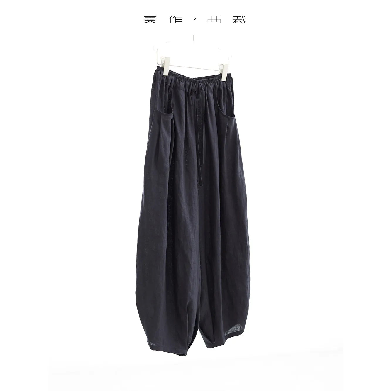 100% Linen Women's Casual Wide-Leg Pants with Ruched Design, Loose-Fitting Cropped Pants for Summer