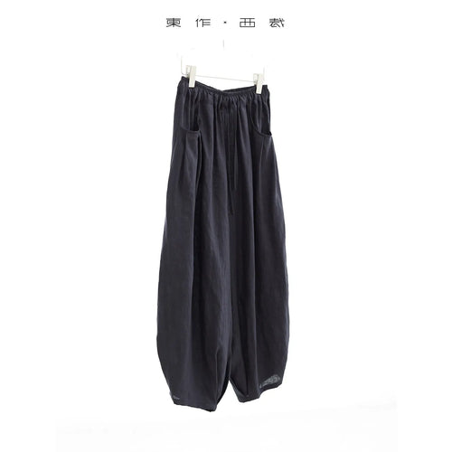 100% Linen Women's Casual Wide-Leg Pants with Ruched Design, Loose-Fitting Cropped Pants for Summer