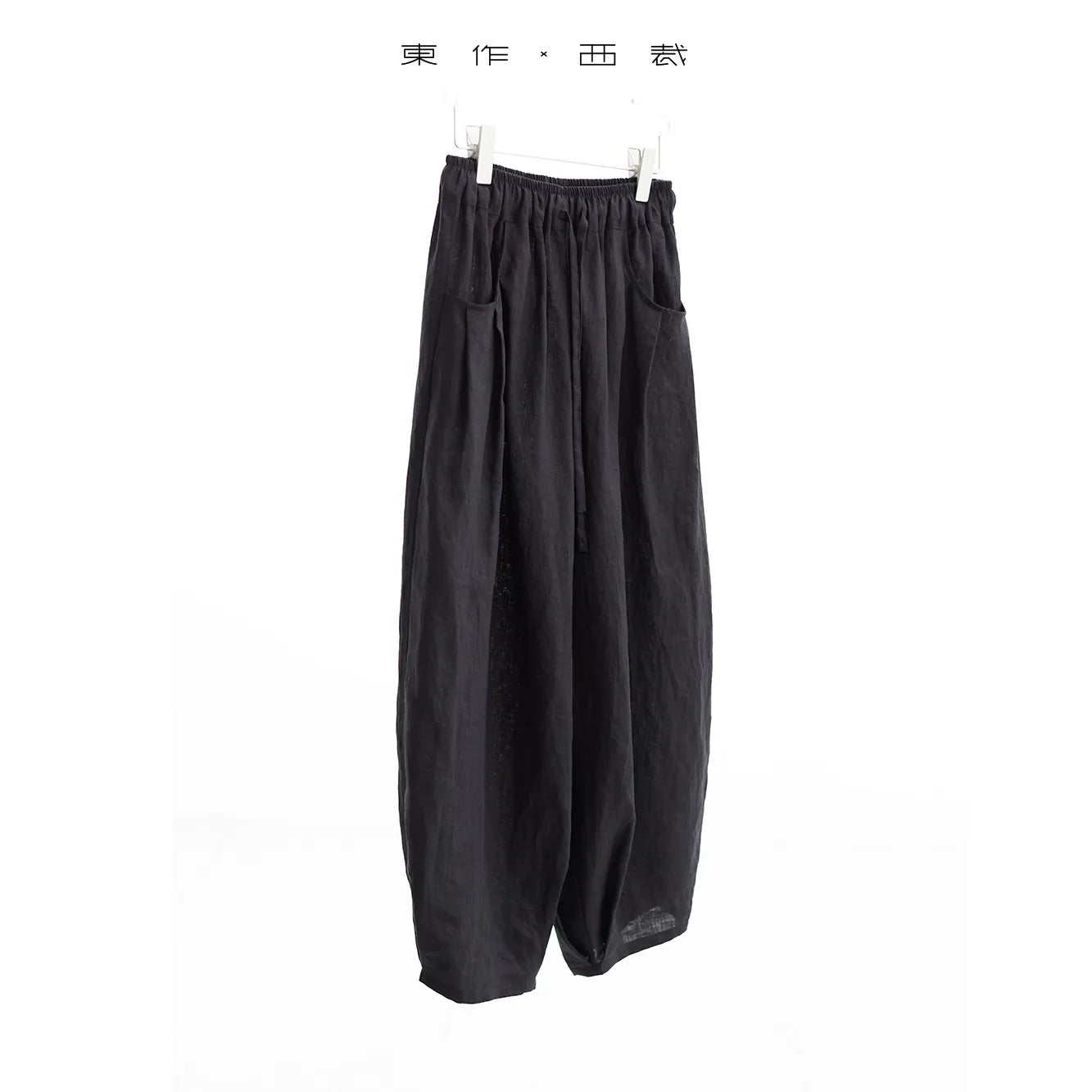 100% Linen Women's Casual Wide-Leg Pants with Ruched Design, Loose-Fitting Cropped Pants for Summer