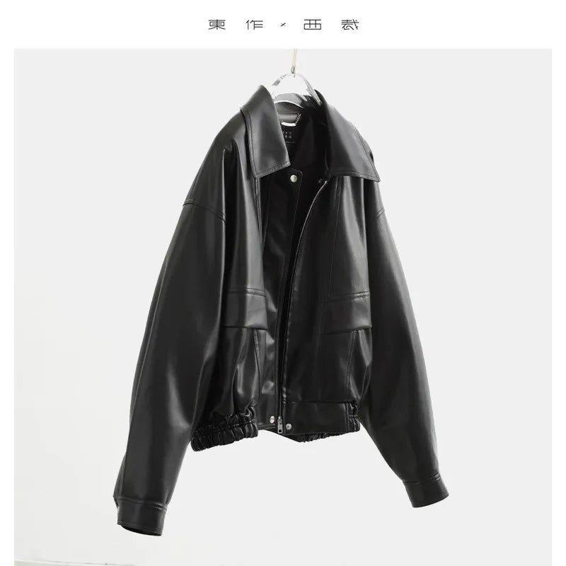 Imitation Leather Fabric That Rivals Genuine Leather~ Women's Short Jacket-Style Padded Leather Coat, Autumn and Winter Pu Leather American-Style Biker Jacket