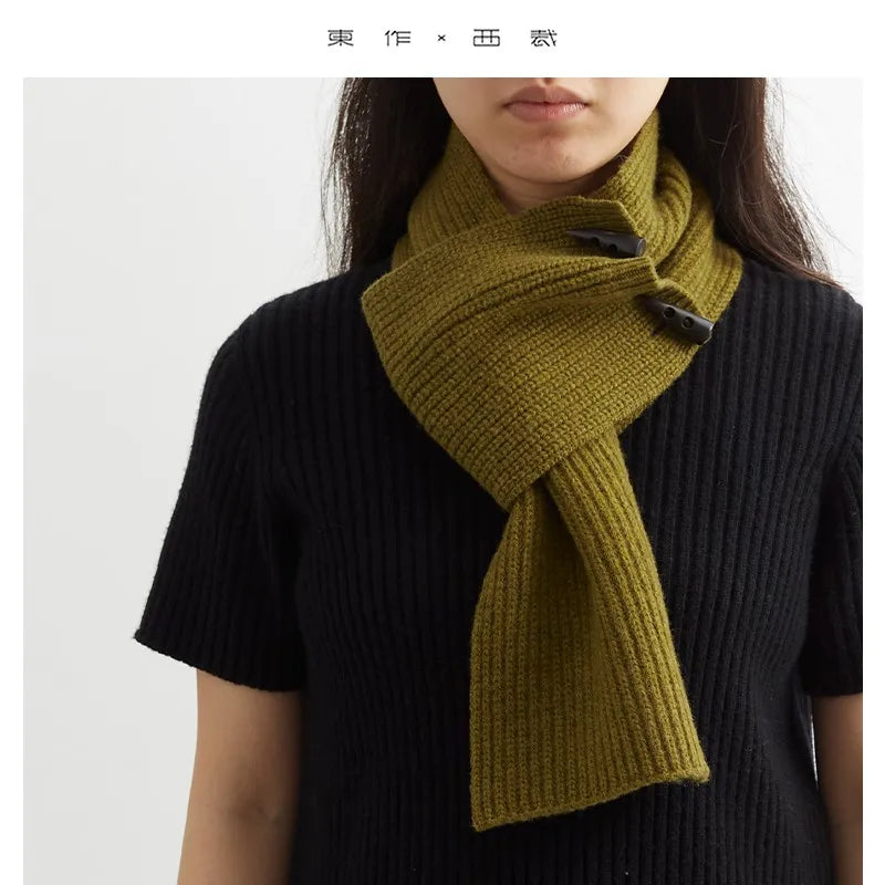 100% Pure Wool~Cowhorn Button Scarf Knitted Scarf 2025 Women's Thickened Neck Scarf