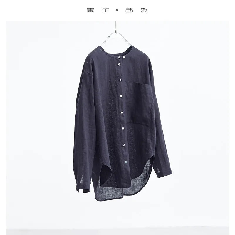 Relaxed Artistic Style ~ 2025 Summer Women's 100% Linen Shirt Loose Sun Protection Long-Sleeved Top