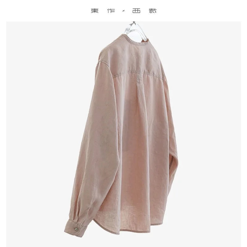 Unisex~ Summer Women's Herringbone Linen Shirt with Silver Hollow Buttons, Long-Sleeved Sun Protection Top