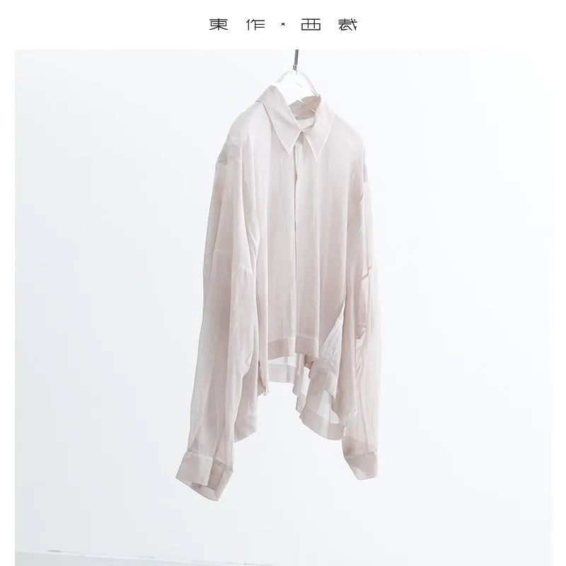 Design-Focused Niche Style ~ Women's Summer Lightweight Long-Sleeved Shirt, Silk-Cotton Blend Breathable Top