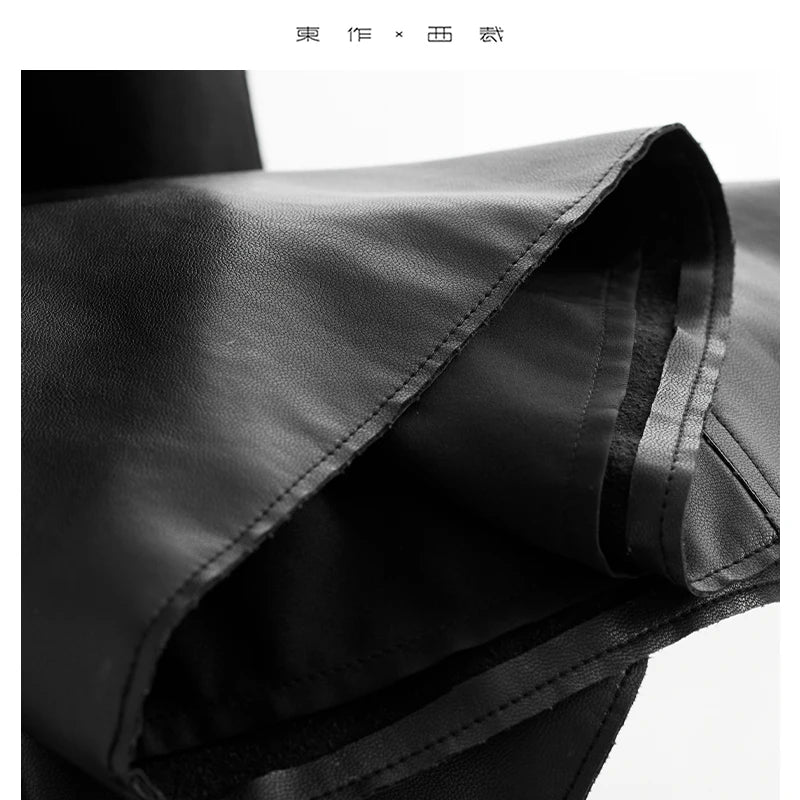 Effortlessly Cool Girl~ Mysterious Black Elastic Waist Loose Pu Leather Pants Classic Versatile Straight-Leg Pants Lazy Style Casual Pants 2025 Autumn/Winter New Style