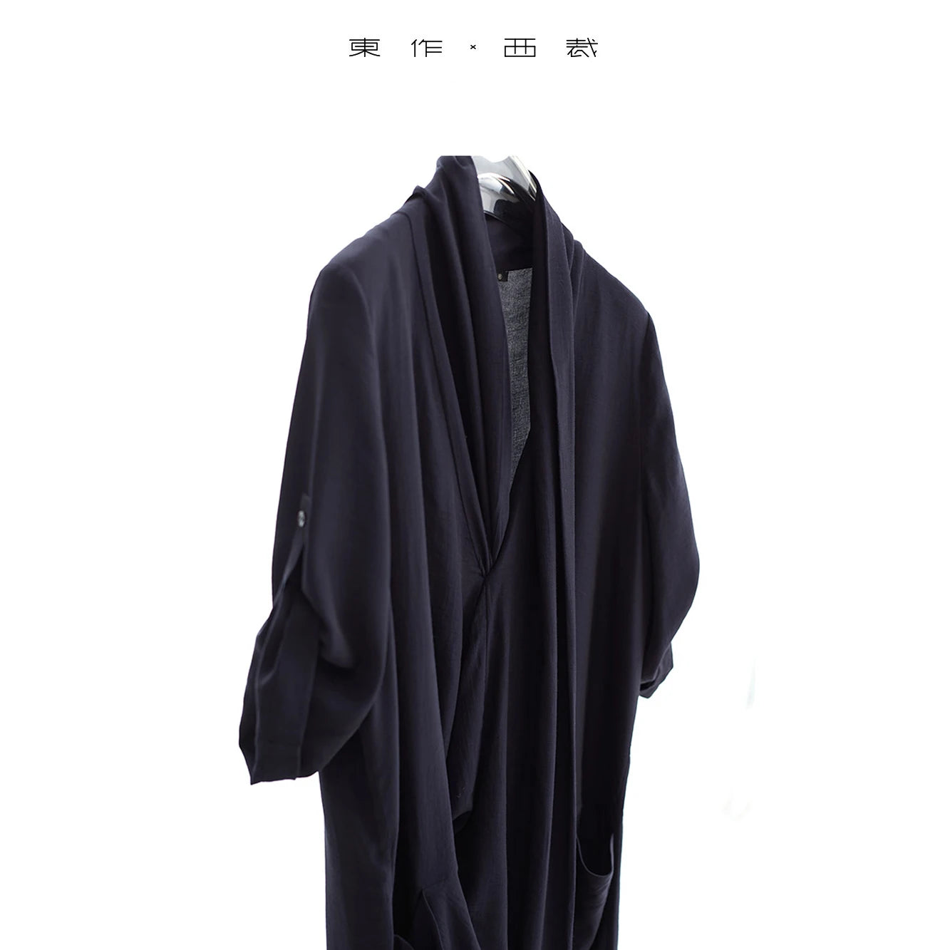 New Chinese-Style Dress~Draped Collar Navy Blue Pleated Dress, Summer Slimming and Elegant Long Dress for Women
