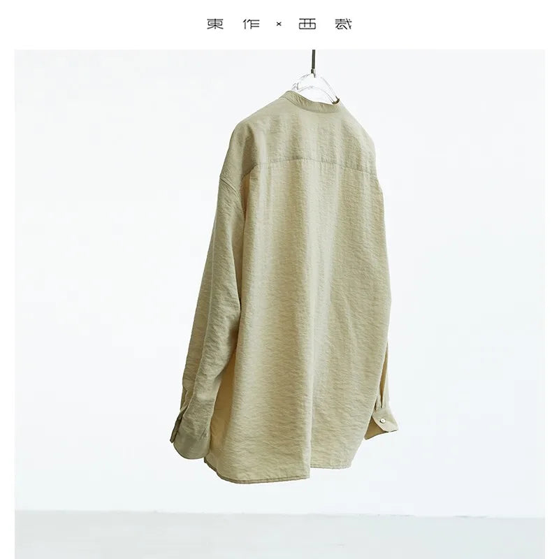 Designer Style ~ Women's 100% Mulberry Silk Long-Sleeved Shirt, Artistic Style, Niche Stand-Up Collar Top