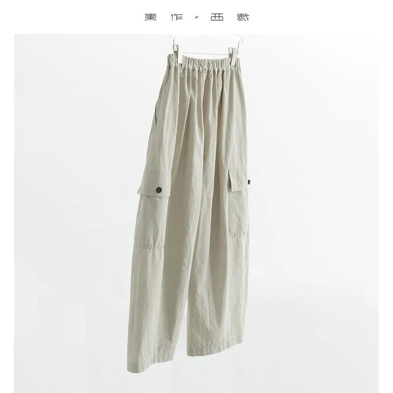 French Retro Style ~ Women's Cotton and Linen Pants, Nine-Point Wide-Leg Pants with an Artistic and Three-Dimensional Silhouette, New for Spring and Summer 2026