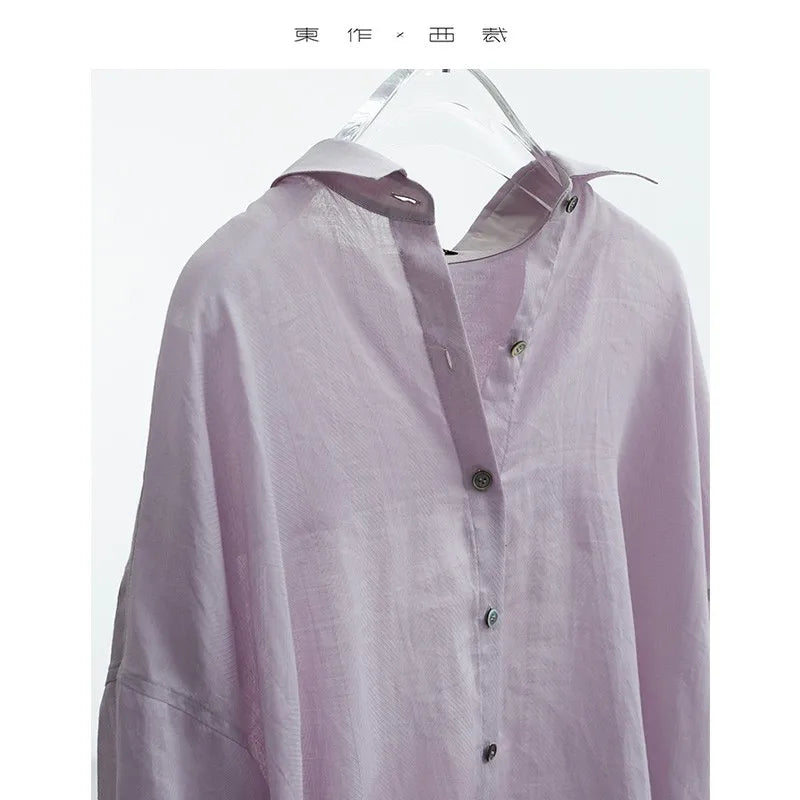 Fairy-Like~ Women's High-Quality 100% Ramie Long-Sleeved Shirt with a Stylish Design and Sun Protection