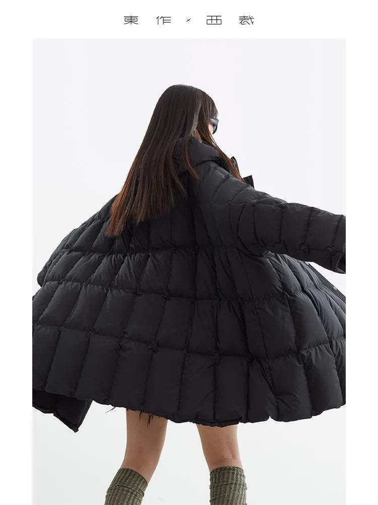 Filled with 240g White Duck Down~Designed Cape-Style down Jacket A-Line Mid-Length Coat New Women's Fashion 2025 Winter