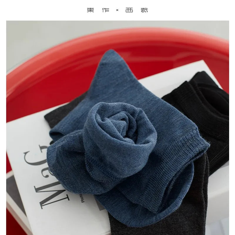 73% Merino Wool, Couple Style Mid-Calf Wool Socks, Autumn and Winter Solid Color Slouch Socks, Pack of 3 Pairs