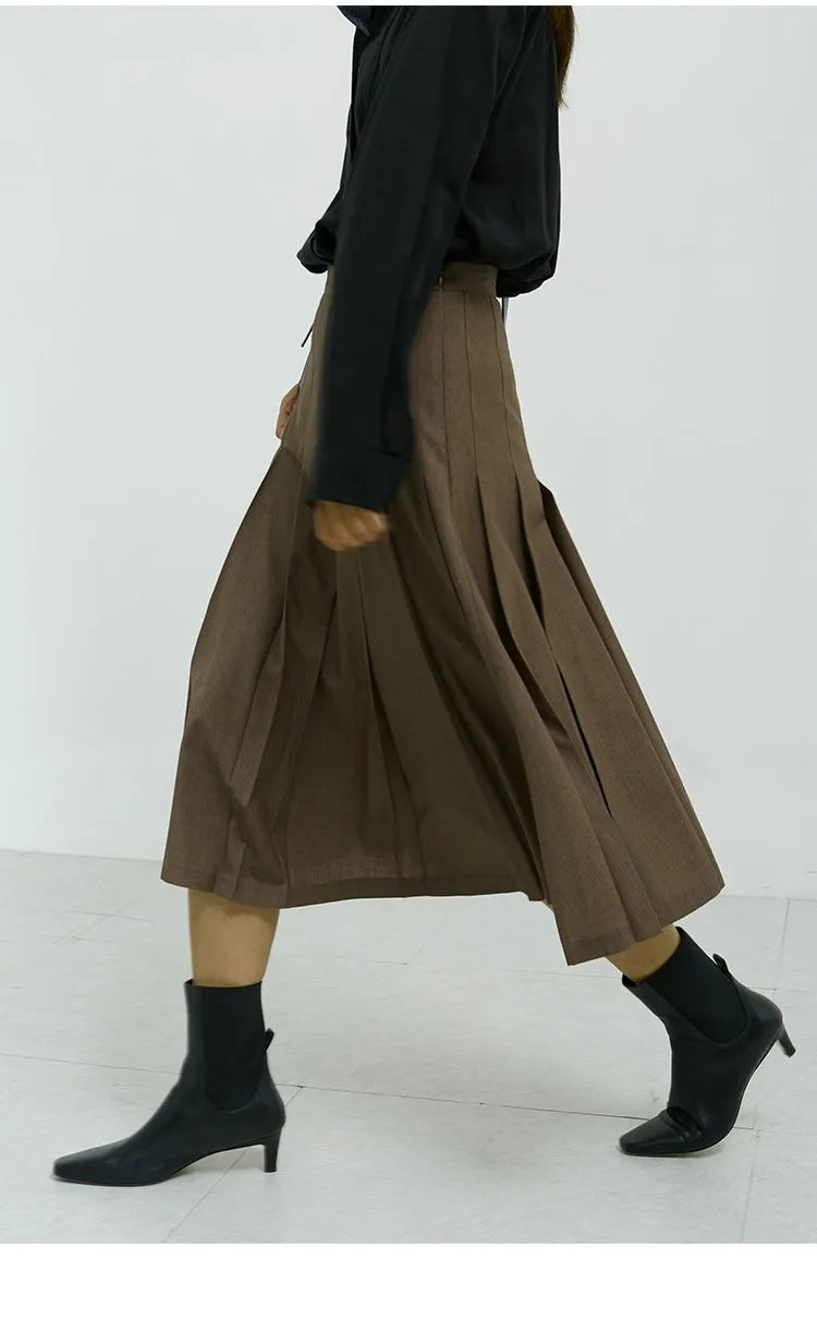 Autumn Suit Skirt for Women, French High-Waisted Pleated Skirt, Slimming, Workwear, College Style Long Skirt