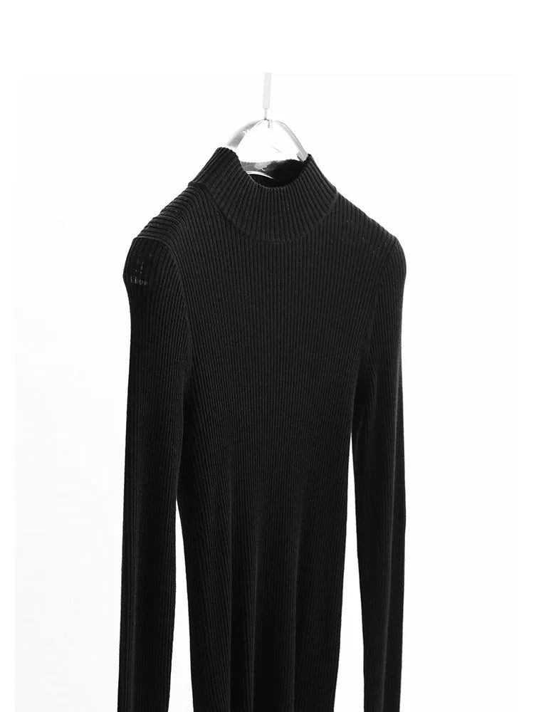 Silk Wool Base Layer ~ Women's Half-Turtleneck Black and White Sweater, Fashionable and Versatile, Inner Layer, Slimming Top, Autumn and Winter 2025 New Product