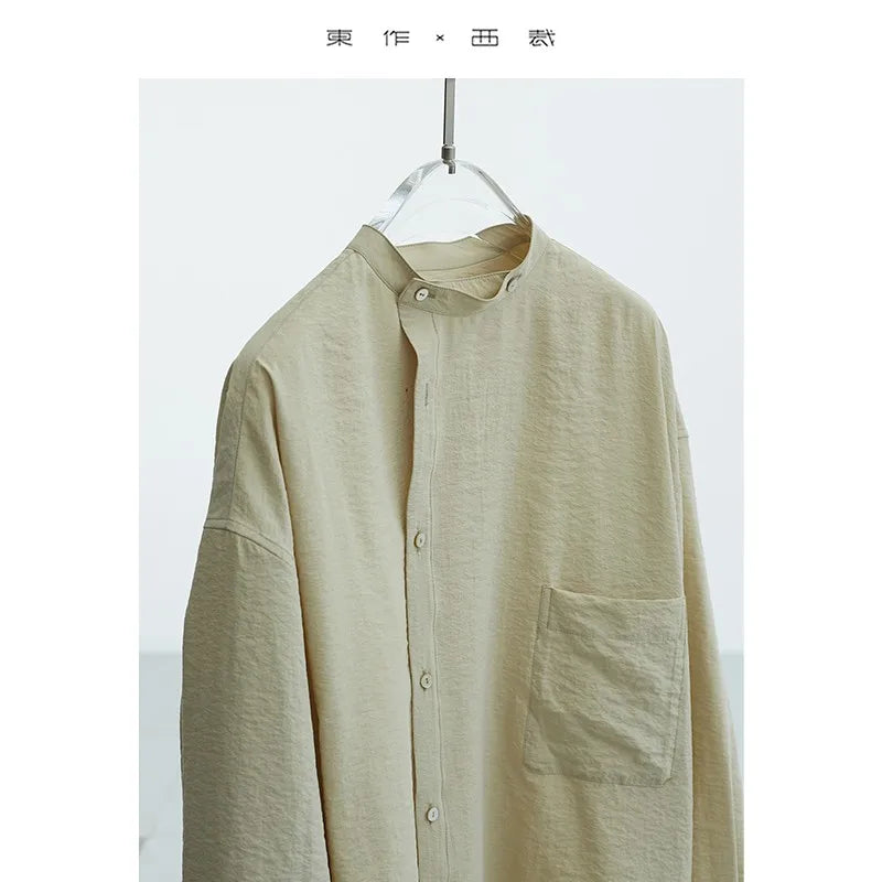 Designer Style ~ Women's 100% Mulberry Silk Long-Sleeved Shirt, Artistic Style, Niche Stand-Up Collar Top