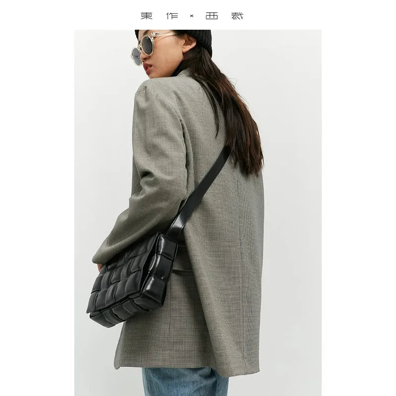 Houndstooth Pattern~Women's Oversized Casual Blazer with a Vintage Design Feel for Spring and Autumn (Without Shoulder Pads)