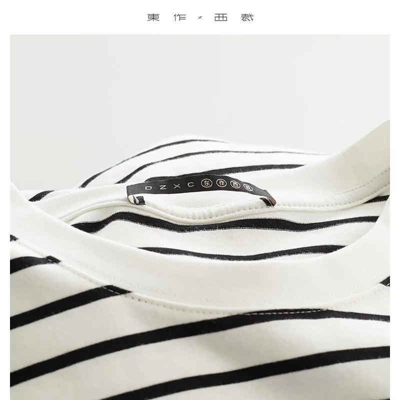 Striped T-Shirt Long-Sleeved Cotton Round-Neck Sweatshirt Loose Slimming Casual Versatile Top 2025 Autumn New Style