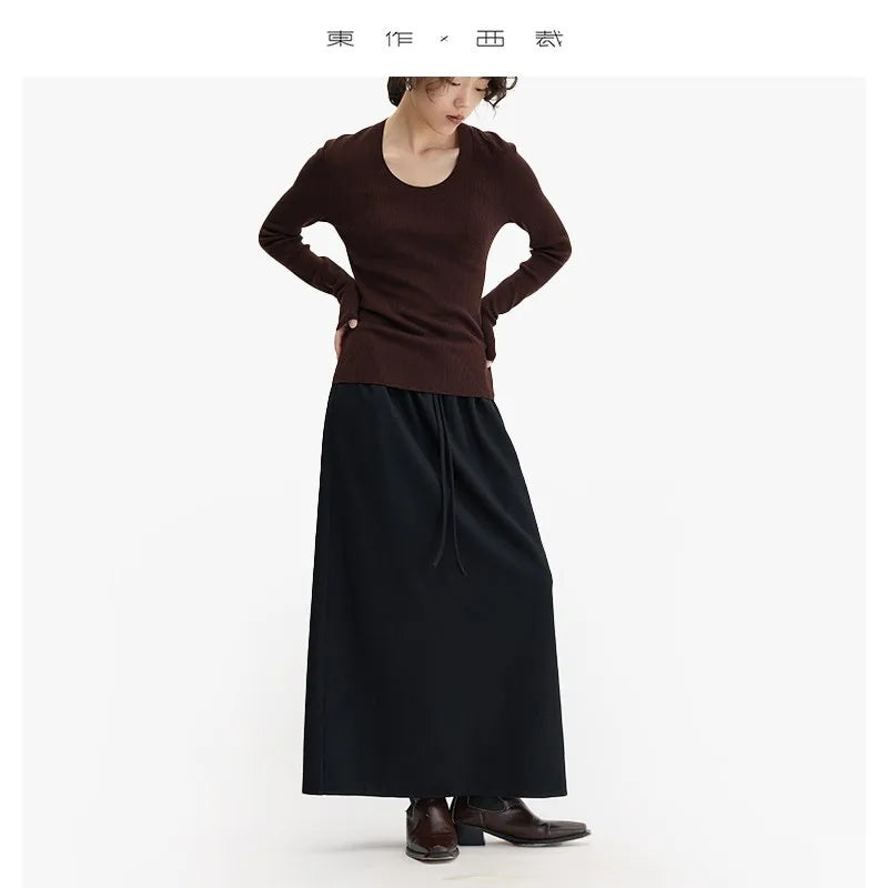 Elastic Waist 100% Wool Skirt, Women's High-Waisted Mid-Length Skirt, New Style for Autumn and Winter 2026