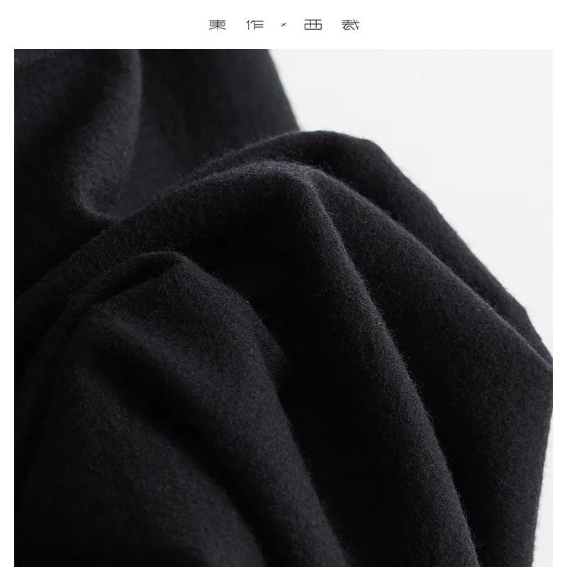 Drapey Wide-Leg Pants, Women's Full Wool Bloomers, Black Trousers, New Autumn and Winter Styles