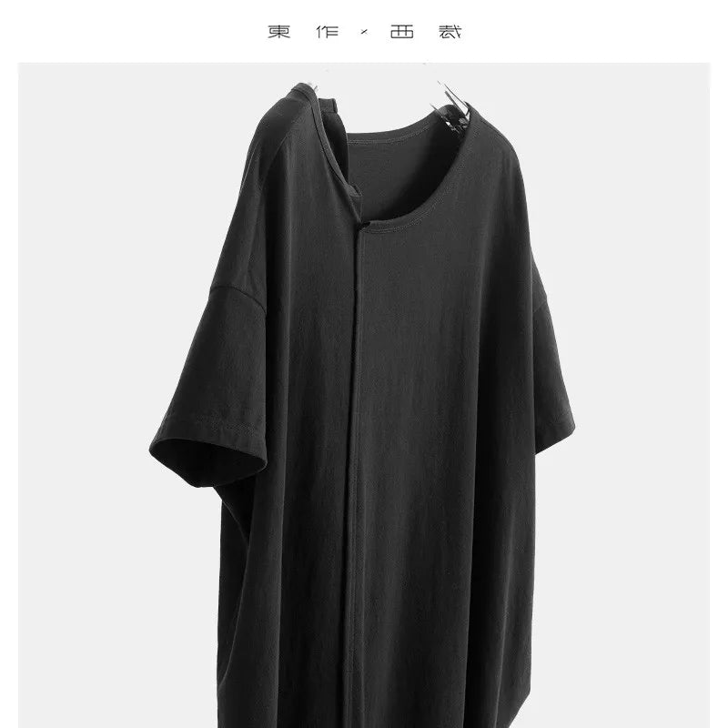 Black Dress~Irregular Long Dress, Pure Cotton T-Shirt Dress, Loose Fit, New Summer Style for Women